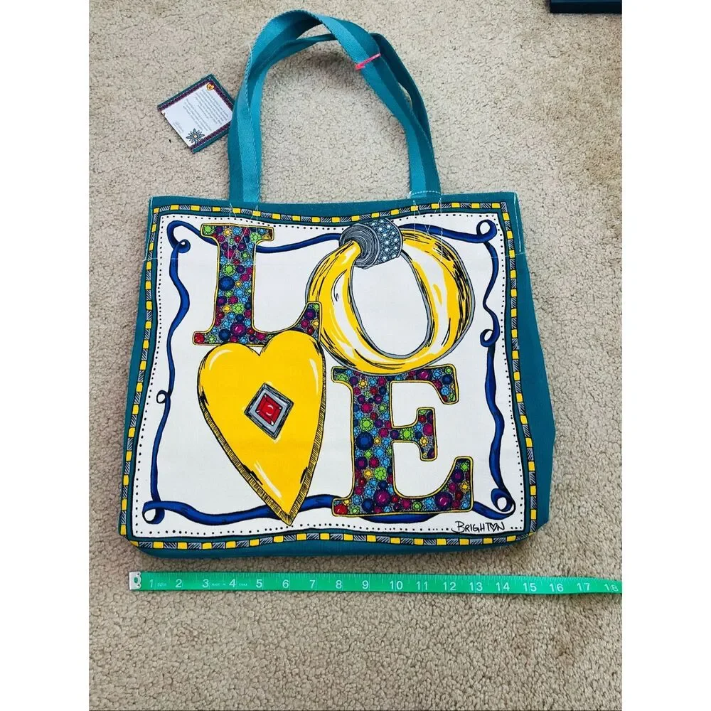 Brighton New Colorful LOVE Heart Canvas Tote Bag